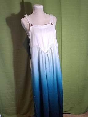 Source Unknown White to Blue Ombre Maxi Dress with Adjustable Straps